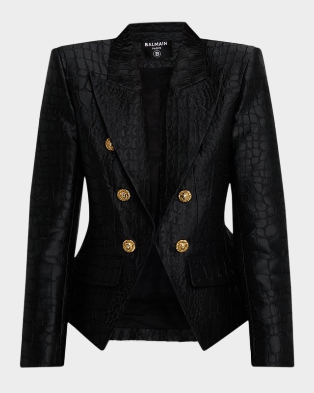 6-Button Croco Jacquard Blazer Jacket